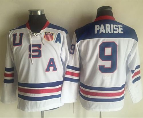 Team USA #9 Zach Parise White 1960 Throwback Stitched Youth NHL Jersey - Click Image to Close